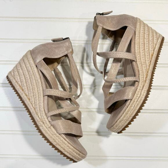 Eileen Fisher Wanda Metallic Suede Espadrille in Light Gold Size 6.5 - Picture 6 of 11